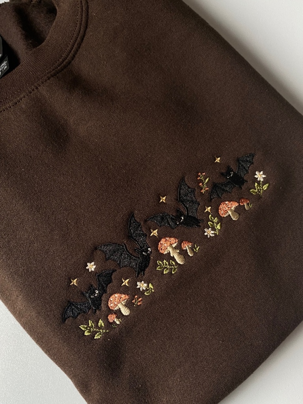 Embroidered Bat, Flower, and Mushroom Gildan Sweatshirt